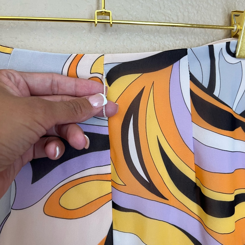 Marciano Orange and Purple Abstract High Low Pleated Flowy Maxi Skirt Size S - Picture 7 of 15